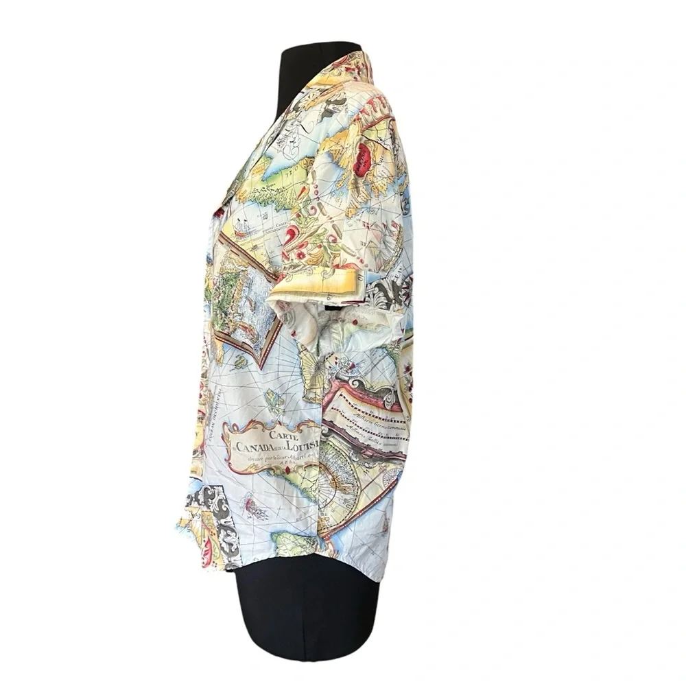 Vintage map print button up shirt short sleeve SP - Picture 3 of 13